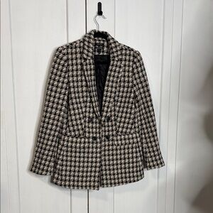 RW&CO. Size 6 Black and Cream Tweed Houndstooth Blazer Jacket
